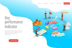 Key performance indicator flat isometric landing page template. vector