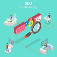 Flat isometric concept of search engine ranking, web analytics. vector