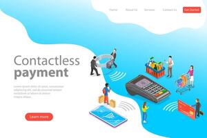 Flat isometric landing page template of contactless payment. vector