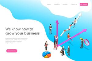 Isometric flat landing page template for business growth. vector