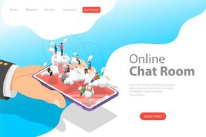 Flat isometric landing page template of live chat, social media network. vector