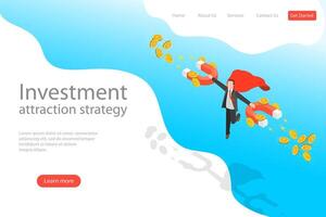 Isometric flat landing page template of investment attraction strategy. vector