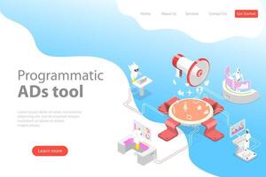 Flat isometric landing page template of programmatic advertising. vector