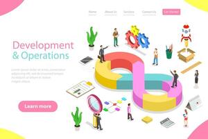 Isometric flat landing page template of DevOps. vector