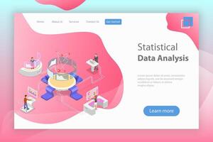 Flat isometric landing page template of statictical data analysis. vector