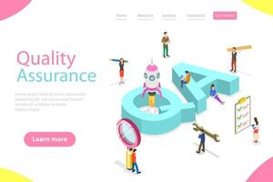 Isometric flat landing page template of QA, quality assurance. vector