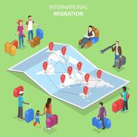 Isometric flat concept of international migration, immigration. vector