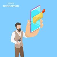 Isometric flat concept of e-mail notification. vector