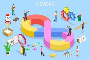 Isometric flat concept of DevOps, development and operations. vector