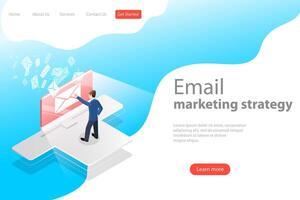 Isometric landing page template for e-mail marketing, product promoting. vector