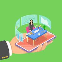 Isometric flat concept of online, expert, virtual business assistant. vector