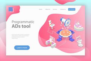 Flat isometric landing page template of programmatic advertising. vector