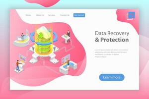 Isometric flat landing pate template of data recovery services. vector