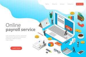 Payroll flat isometric landing page template of salary payment. vector