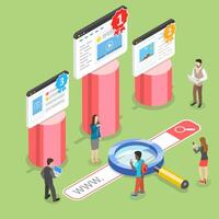 Flat isometric concept of seo ranking, website optimization marketing. vector