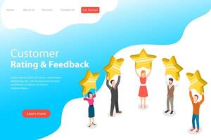 Isometric flat landing page template of product rating. vector
