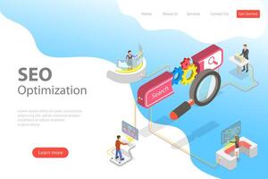 Flat isometric landing page template of search engine ranking. vector