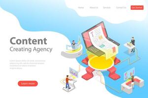 Flat isometric landing pate template of content creating, copywriting. vector