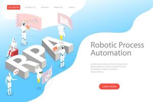 Isometric flat landing page template of robotic process automatisation. vector