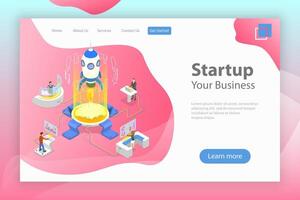 Flat isometric landing page template of new business startup. vector