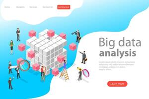 Flat isometric concept of advanced analytics, database research. vector