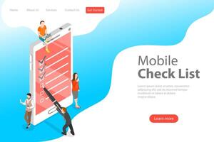 Isometric flat concept of mobile checklist, task successful completion. vector