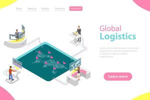 Flat isometric landing page template of global logistics. vector