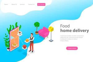 Isometric flat landing page template for food home delivery. vector