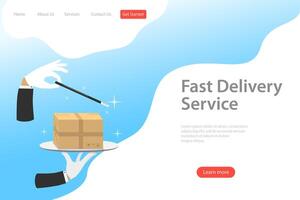 Isometric flat landing page template of fast delivery service. vector