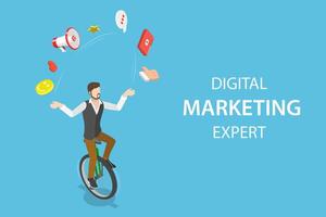 isométrica plano concepto de digital márketing experto, SEO vector