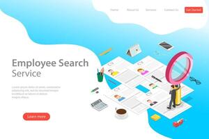 Isometric flat landing page template of employee search service. vector