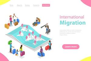 Isometric flat landing page template of international migration. vector