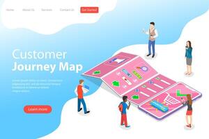 Isometric flat landing page template of serching customer journey map. vector