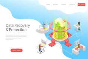 Isometric flat landing pate template of data recovery services. vector