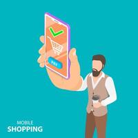 Flat isometric concept of online shopping, e-commerce. vector