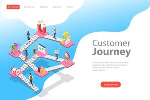 Isometric flat landing page template of customer buying process. vector