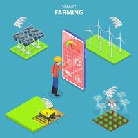 Isometric flat concept of smart farming, agricultural automation. vector