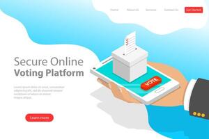 Flat isometric landing page template of voting online, e-voting. vector