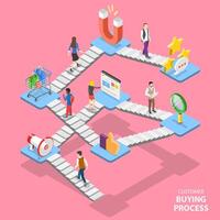 Isometric flat concept of serching customer buying process. vector
