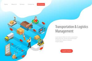 Isometric flat landing page template of express delivery service. vector