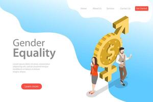 Isometric flat landing page template of gender equality. vector