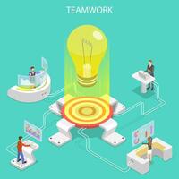 Flat isometric concept of effective teamwork, business team. vector