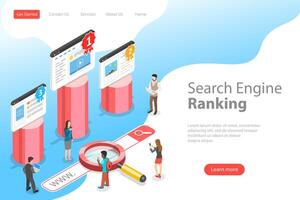 Flat isometric landing pate template of seo ranking. vector