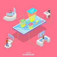 Flat isometric concept of mobile scheduler, business planning vector