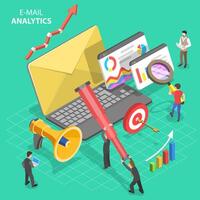 Isometric concept of email analytics, digital marketing analysis. vector