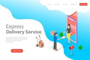 Isometric flat landing page template of fast delivery service. vector