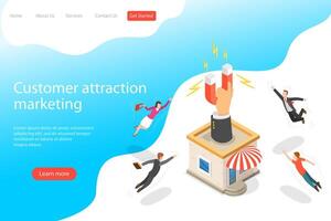 Flat isometric landing page template for client attracting. vector