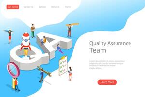 Isometric flat landing page template of QA, quality assurance. vector