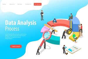 Flat isometric landing page template of business statistics and analytics vector