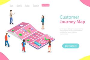 Isometric flat landing page template of serching customer journey map. vector